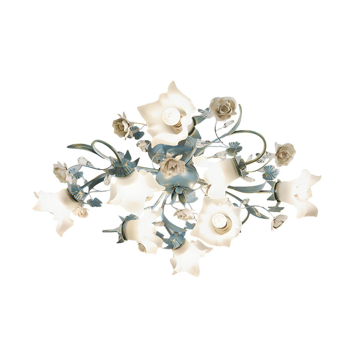 Exquisite Blue Floral 6-Head Semi-Flush Mount Light Image - 7