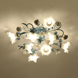 Exquisite Blue Floral 6-Head Semi-Flush Mount Light Image - 8