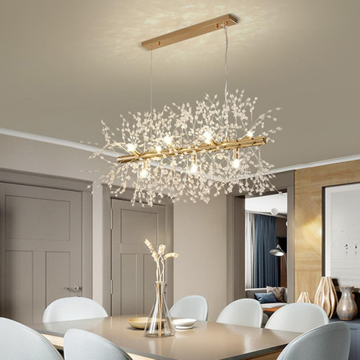 Exquisite Branch Crystal Island Ceiling Light Fixture Image - 2