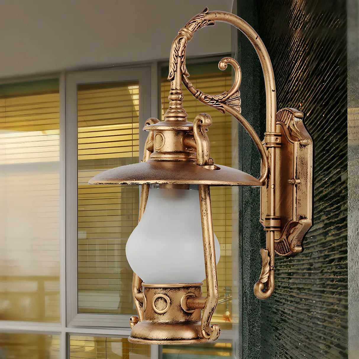 Exquisite Brass Lantern Glass Exterior LED Wall Sconce Image - 1