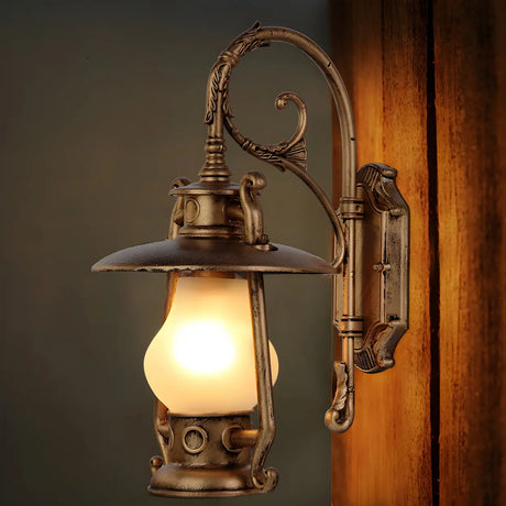 Exquisite Brass Lantern Glass Exterior LED Wall Sconce Image - 2