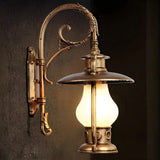 Exquisite Brass Lantern Glass Exterior LED Wall Sconce Image - 3