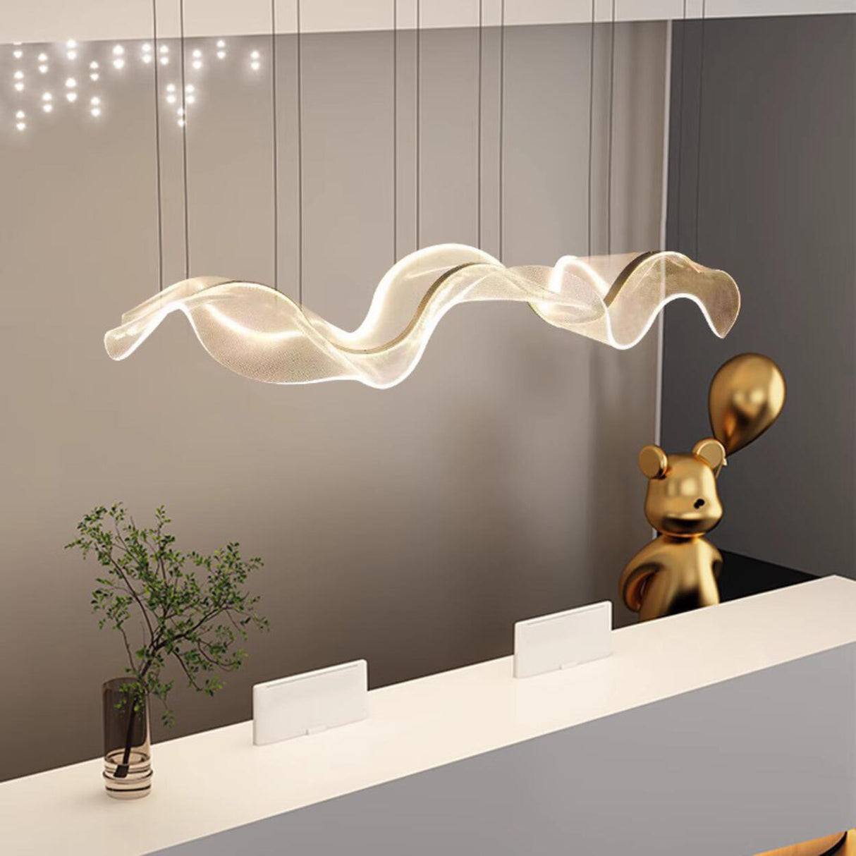 Exquisite Clear Wave Metal Island Pendant Light Image - 1