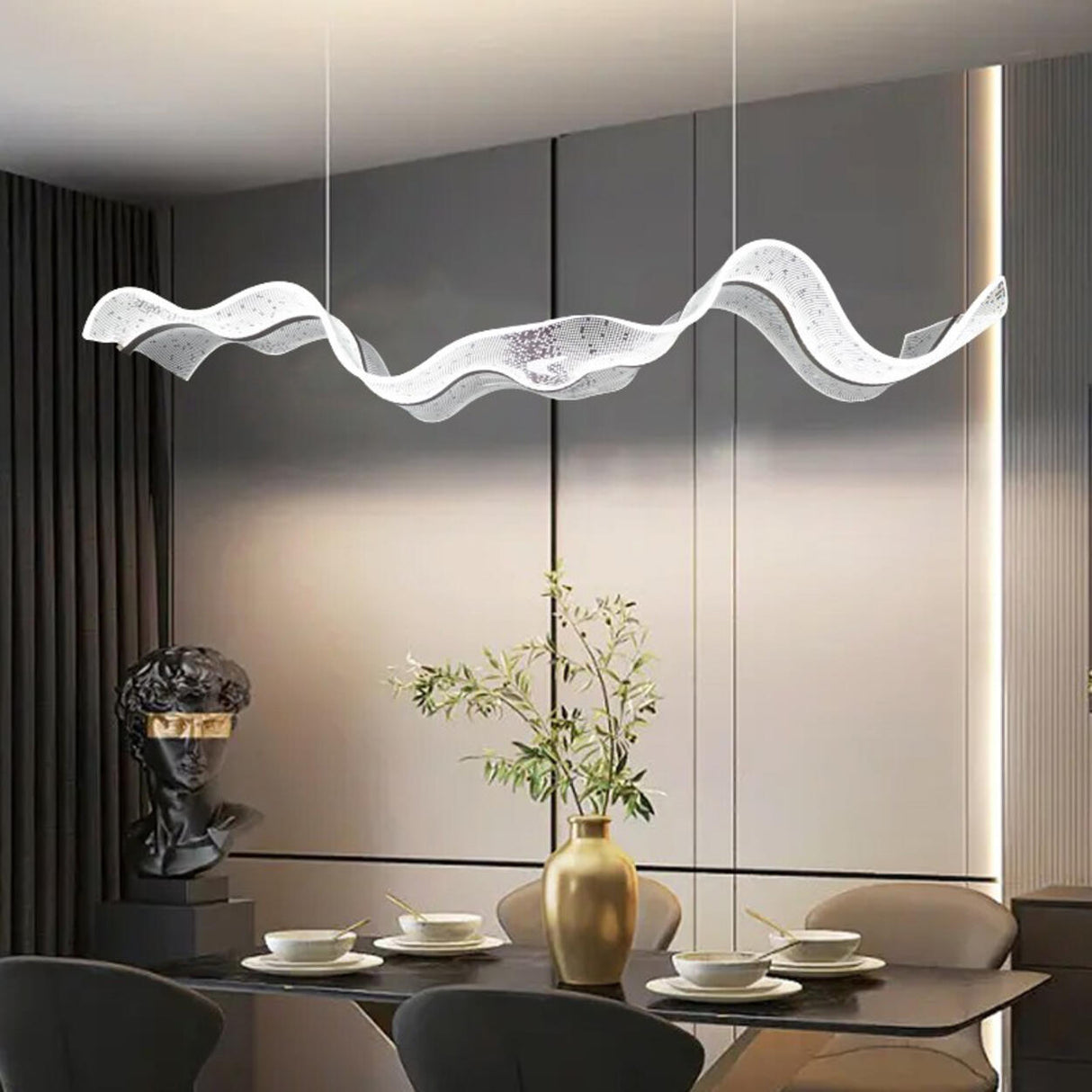 Exquisite Clear Wave Metal Island Pendant Light Image - 5