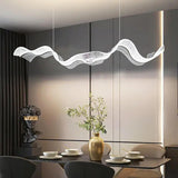 Exquisite Clear Wave Metal Island Pendant Light Image - 5