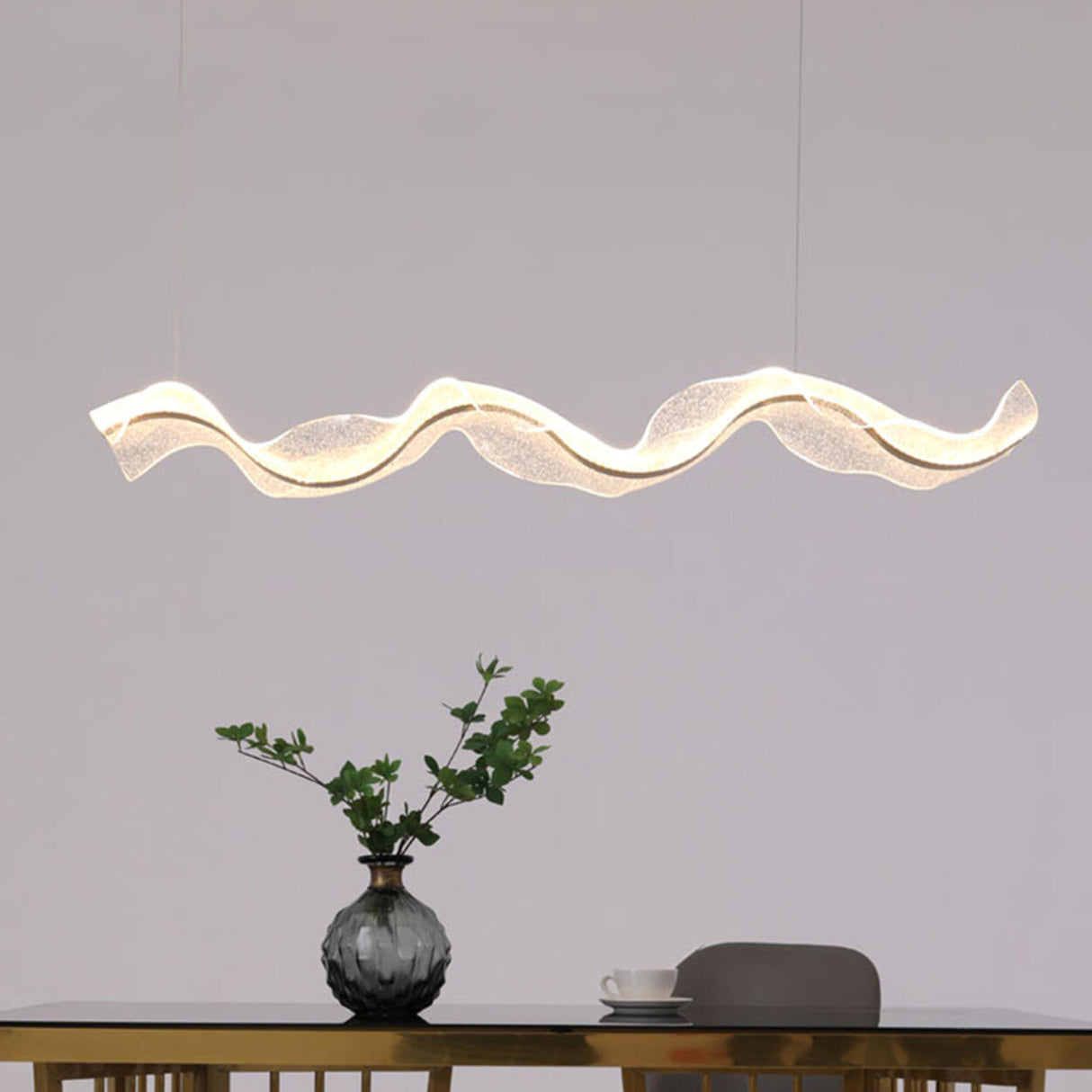 Exquisite Clear Wave Metal Island Pendant Light Image - 9