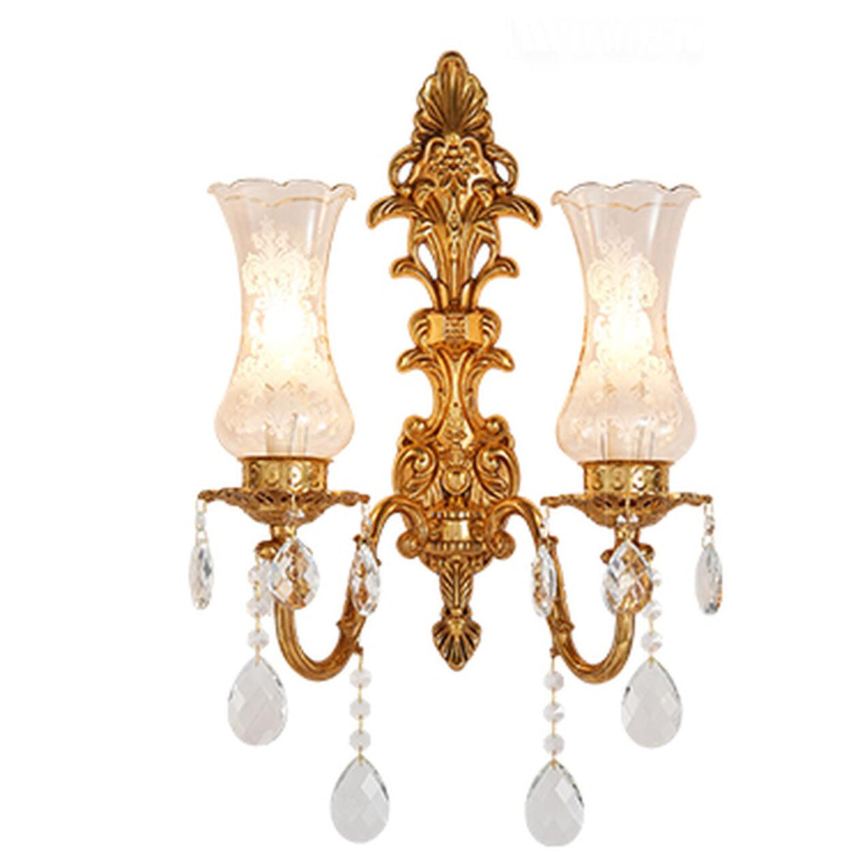 Exquisite Crystal and Frosted Glass Gold Wall Sconce Image - 7