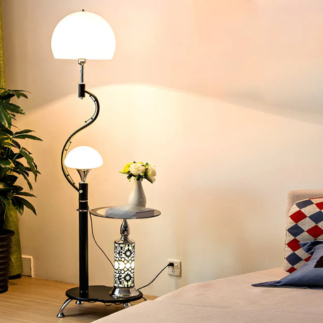 Exquisite Dome and  Curved Metal Floor Lamp with Shelf Image - 1