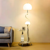 Exquisite Dome and  Curved Metal Floor Lamp with Shelf Image - 11