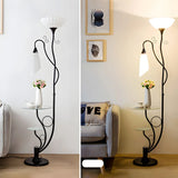 Exquisite Dome and  Curved Metal Floor Lamp with Shelf Image - 21