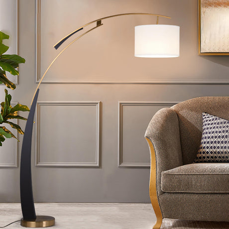 Exquisite Drum and Dual-Tone Base Arched Floor Lamp Image - 1