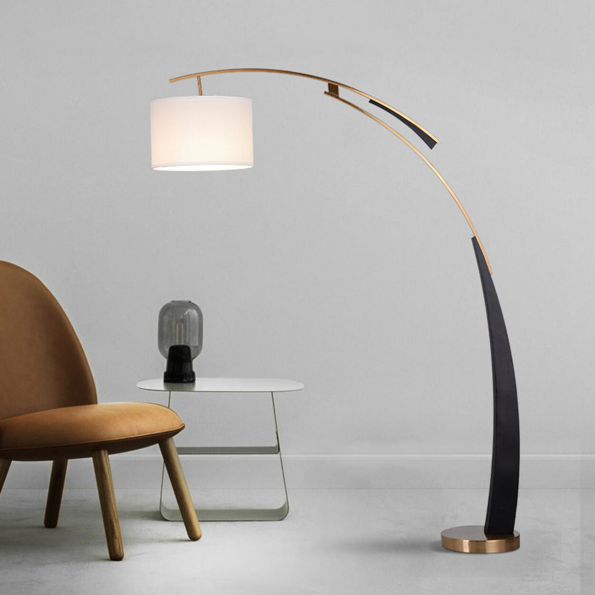 Exquisite Drum and Dual-Tone Base Arched Floor Lamp Image - 3