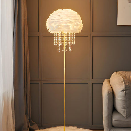 Exquisite Feather Shade Ball Crystal Floor Lamp Image - 1