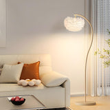 Exquisite Floral White Curved Metal LED Floor Lamp Image - 16