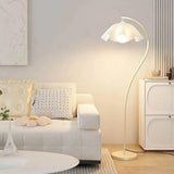 Exquisite Floral White Curved Metal LED Floor Lamp Image - 3