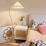 Exquisite Floral White Curved Metal LED Floor Lamp Image - 8