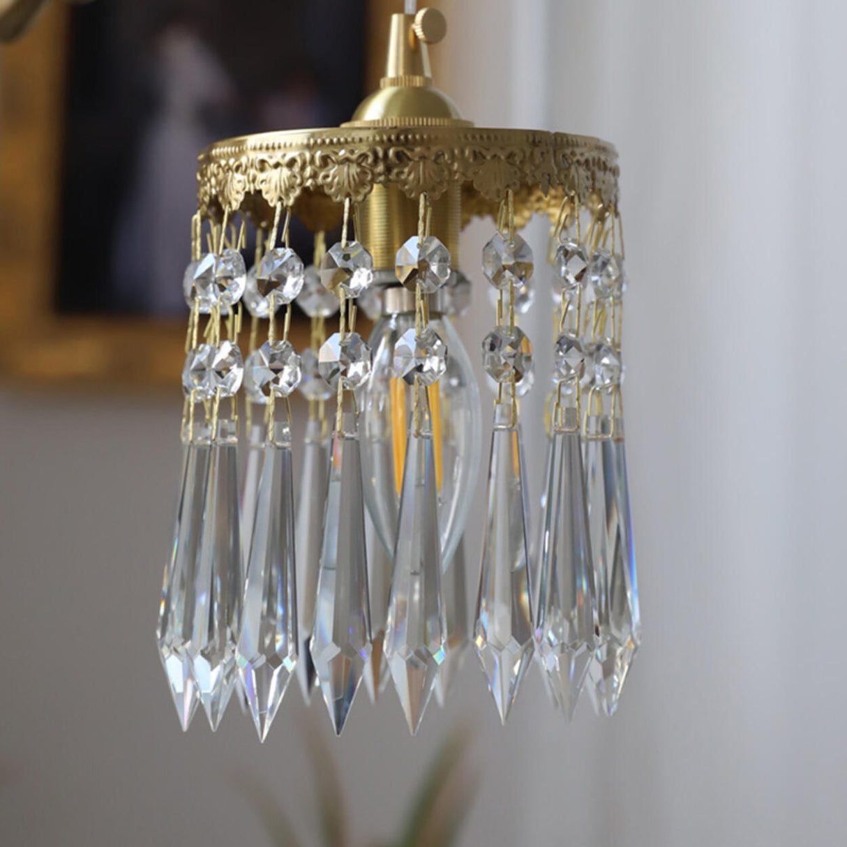 Exquisite Gold Angel Crystal Pendant Light Sconces Image - 5