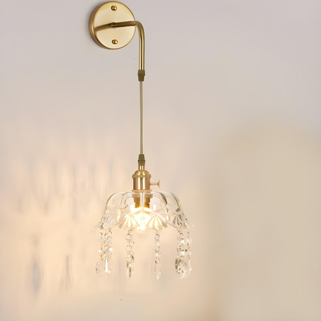 Exquisite Gold Crystal Hanging Pendant Wall Sconce Image - 3