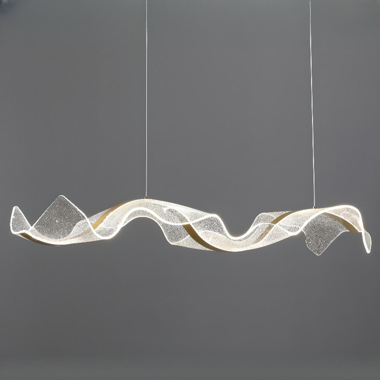 Exquisite Gold Wave LED Metal Island Pendant Light Image - 10