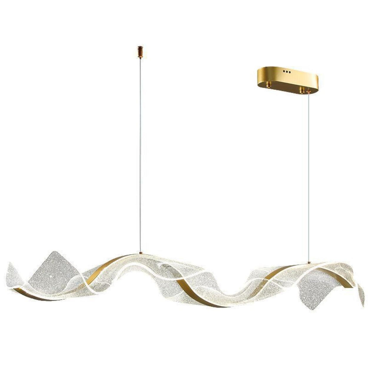 Exquisite Gold Wave LED Metal Island Pendant Light Image - 5