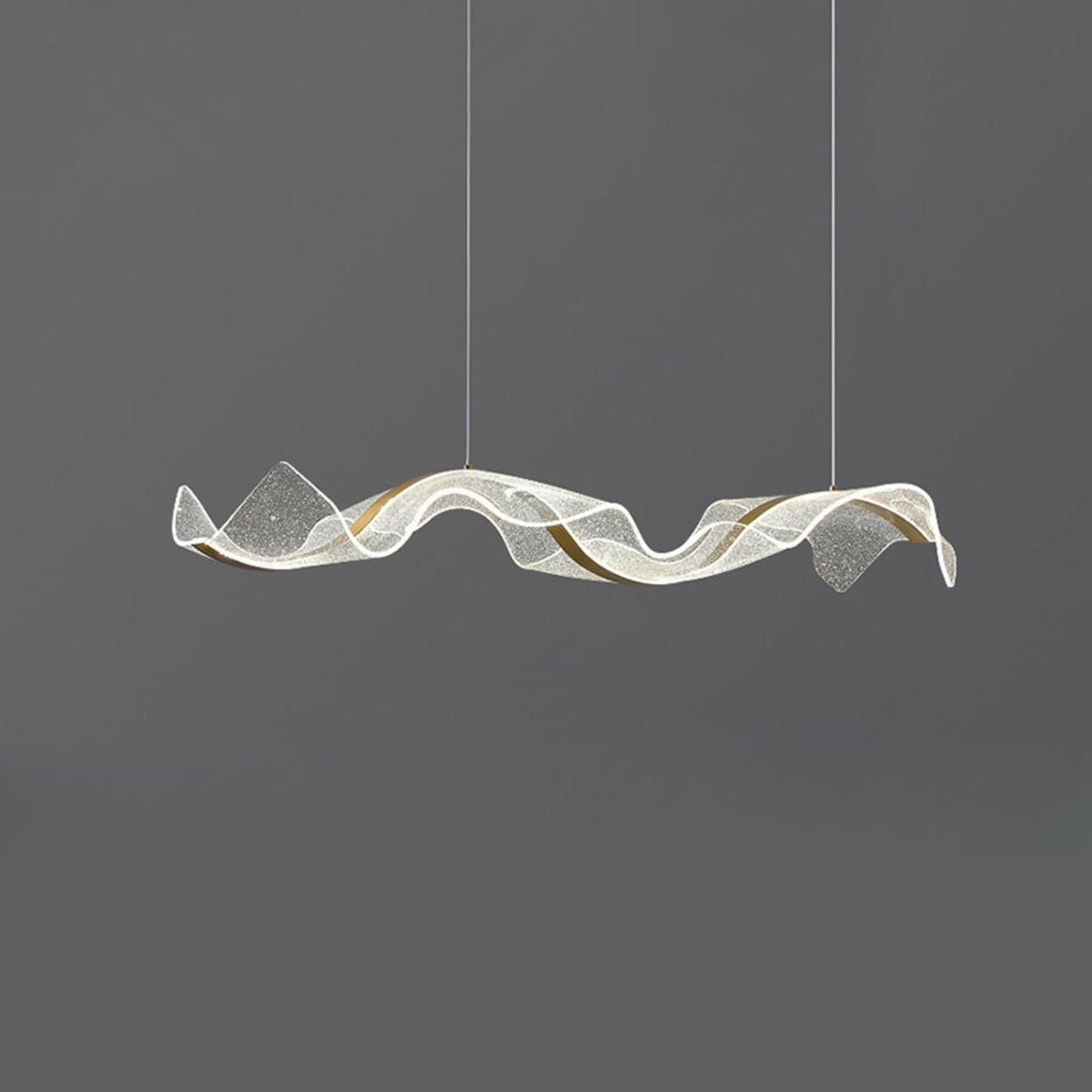 Exquisite Gold Wave LED Metal Island Pendant Light Image - 6