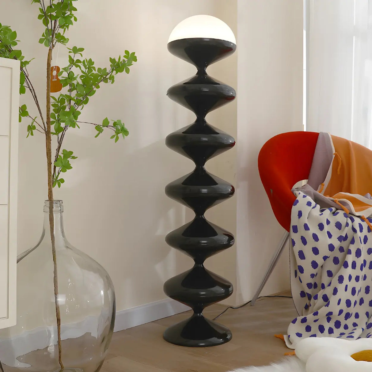 Exquisite Gourd Column Glass and Metal LED Floor Lamp Image - 5