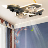 Exquisite Kids Room Grey Airplane Ceiling Fan Light Image - 3