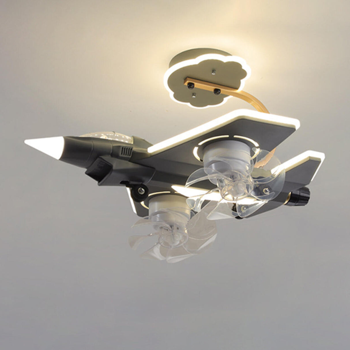 Exquisite Kids Room Grey Airplane Ceiling Fan Light Image - 6