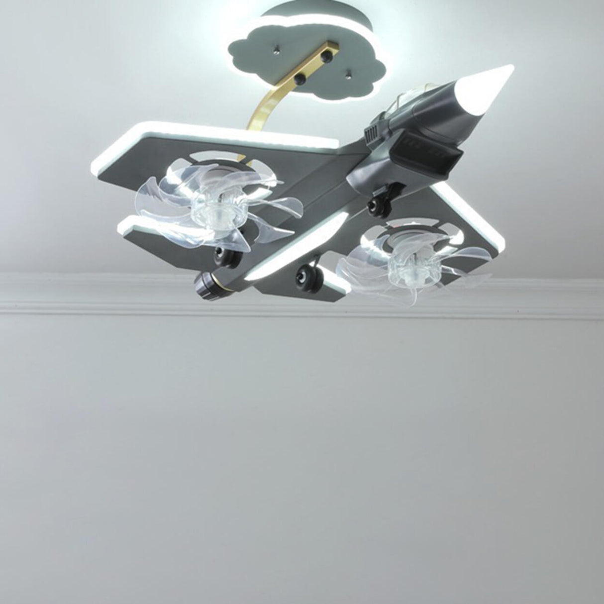 Exquisite Kids Room Grey Airplane Ceiling Fan Light Image - 9