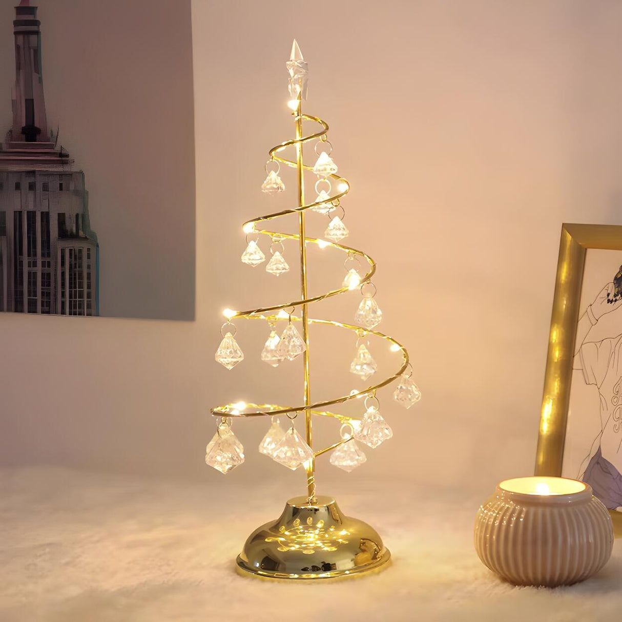 Exquisite Modern Silver Christmas Tree LED Table Lamp Image - 7