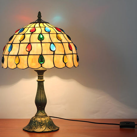 Exquisite Tiffany Umbrella Glass Shade Brass Table Lamp Image - 1