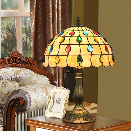 Exquisite Tiffany Umbrella Glass Shade Brass Table Lamp Image - 2