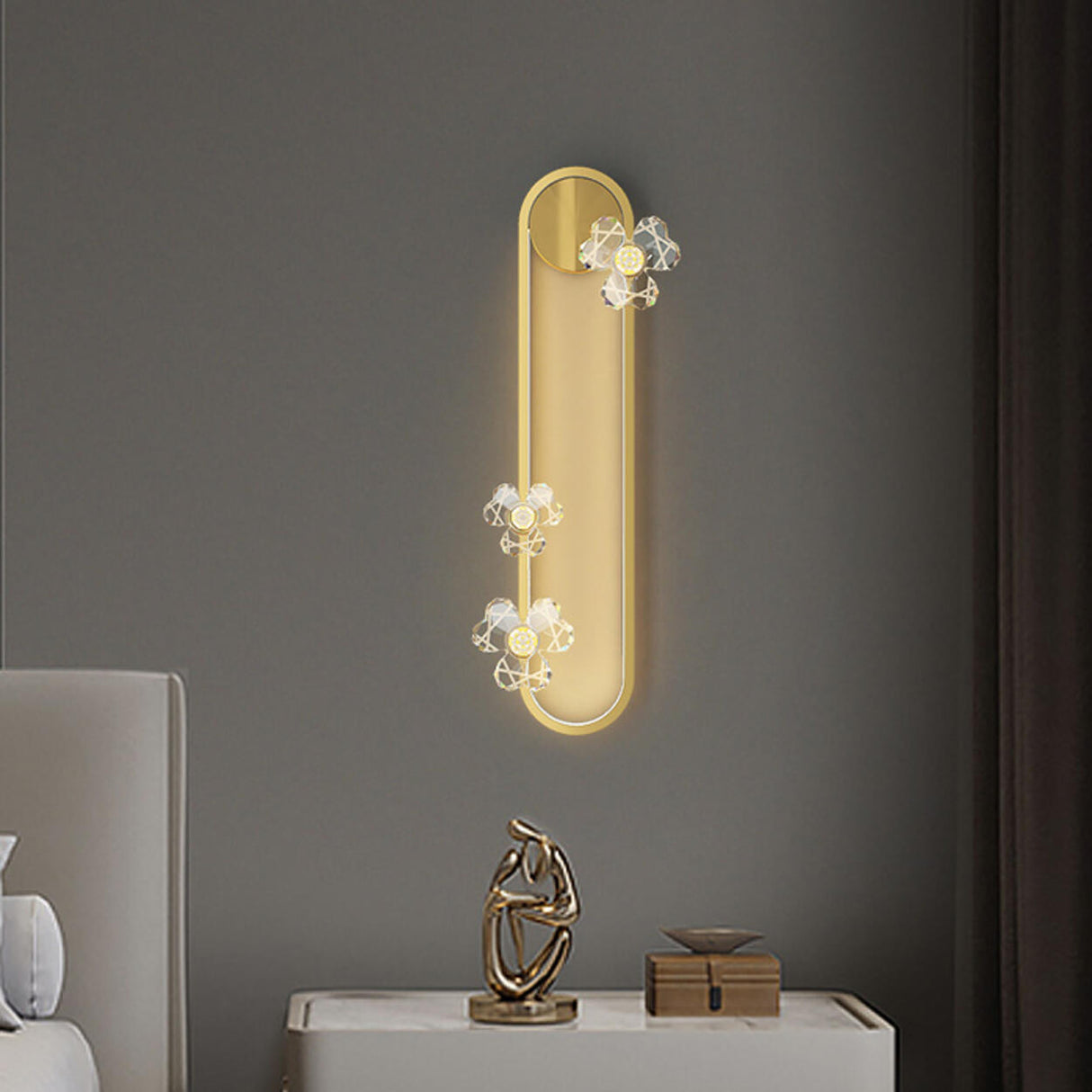 Exquisite White Flower and Oval Metal Wall Sconce Image - 10