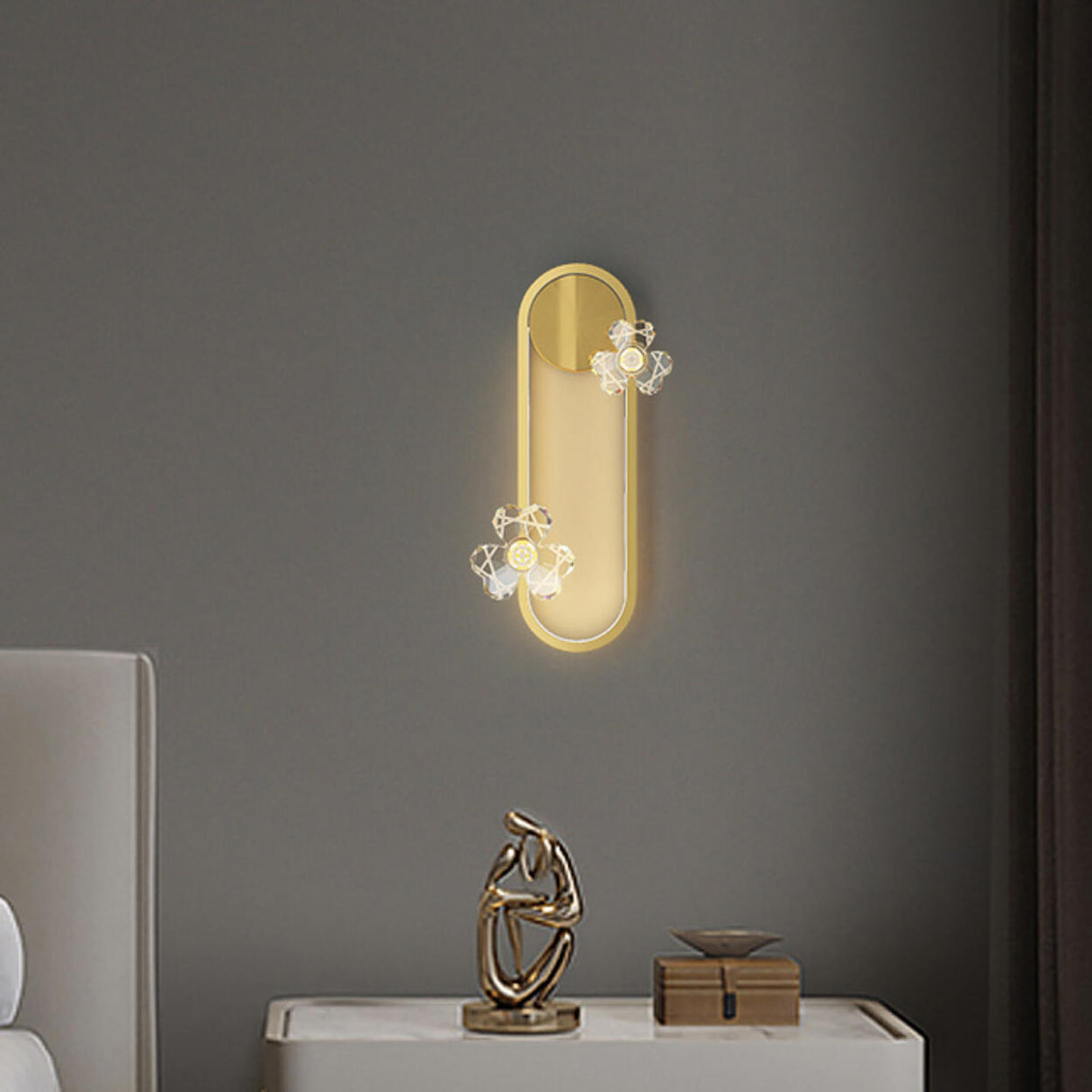 Exquisite White Flower and Oval Metal Wall Sconce Image - 8