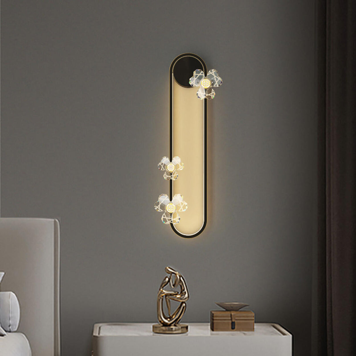 Exquisite White Flower and Oval Metal Wall Sconce Image - 9