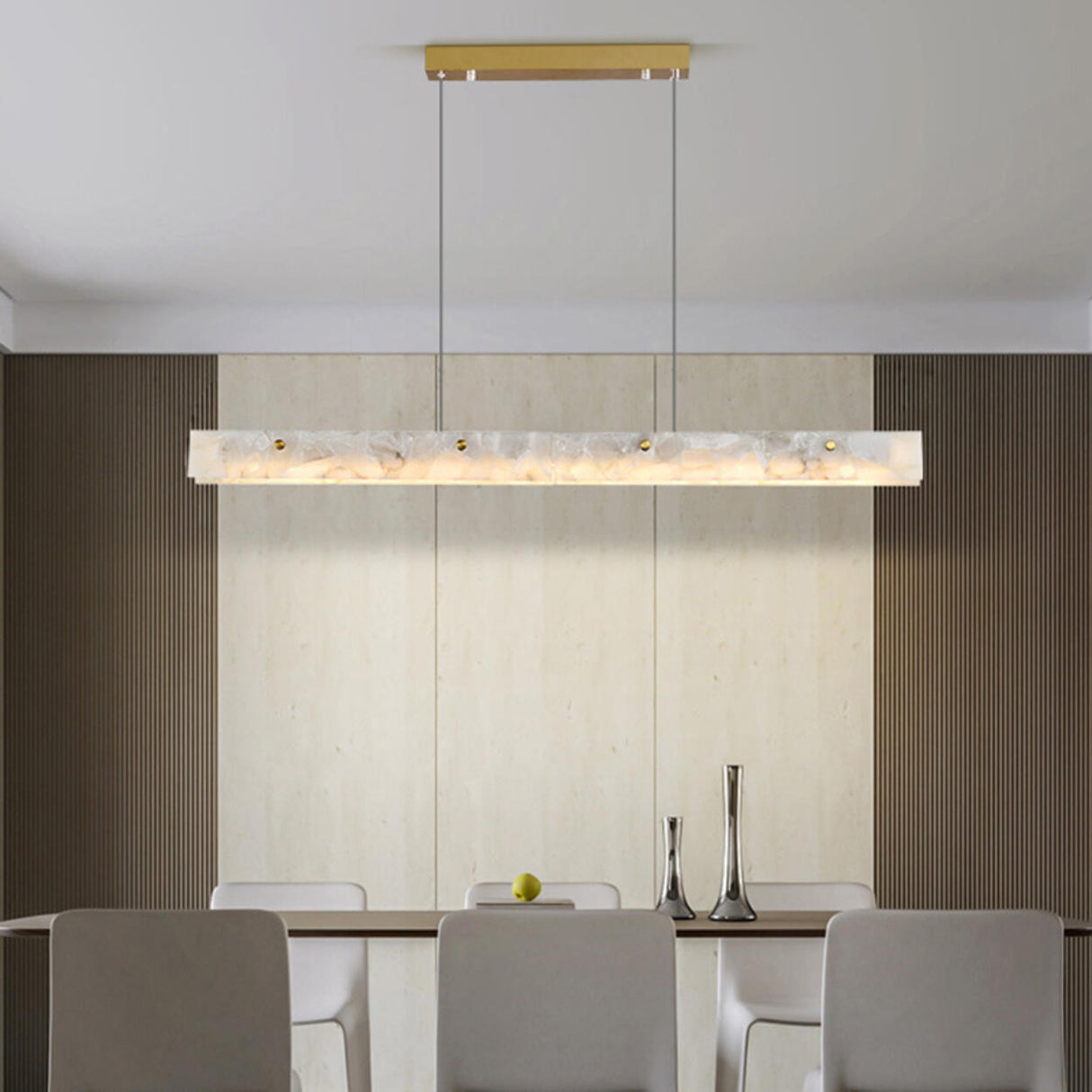 Exquisite White Rectangular LED Island Hanging Light Image - 9