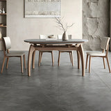 Extendable Modern Round Stone Dining Table Ash Wood Legs Image - 1