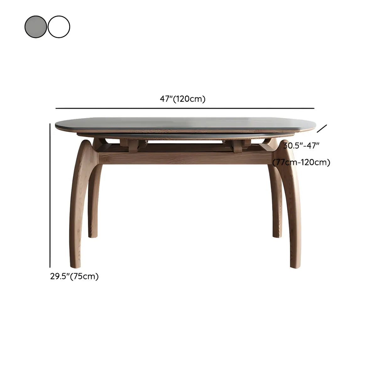 Extendable Modern Round Stone Dining Table Ash Wood Legs 