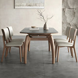 Extendable Modern Round Stone Dining Table Ash Wood Legs Image - 4