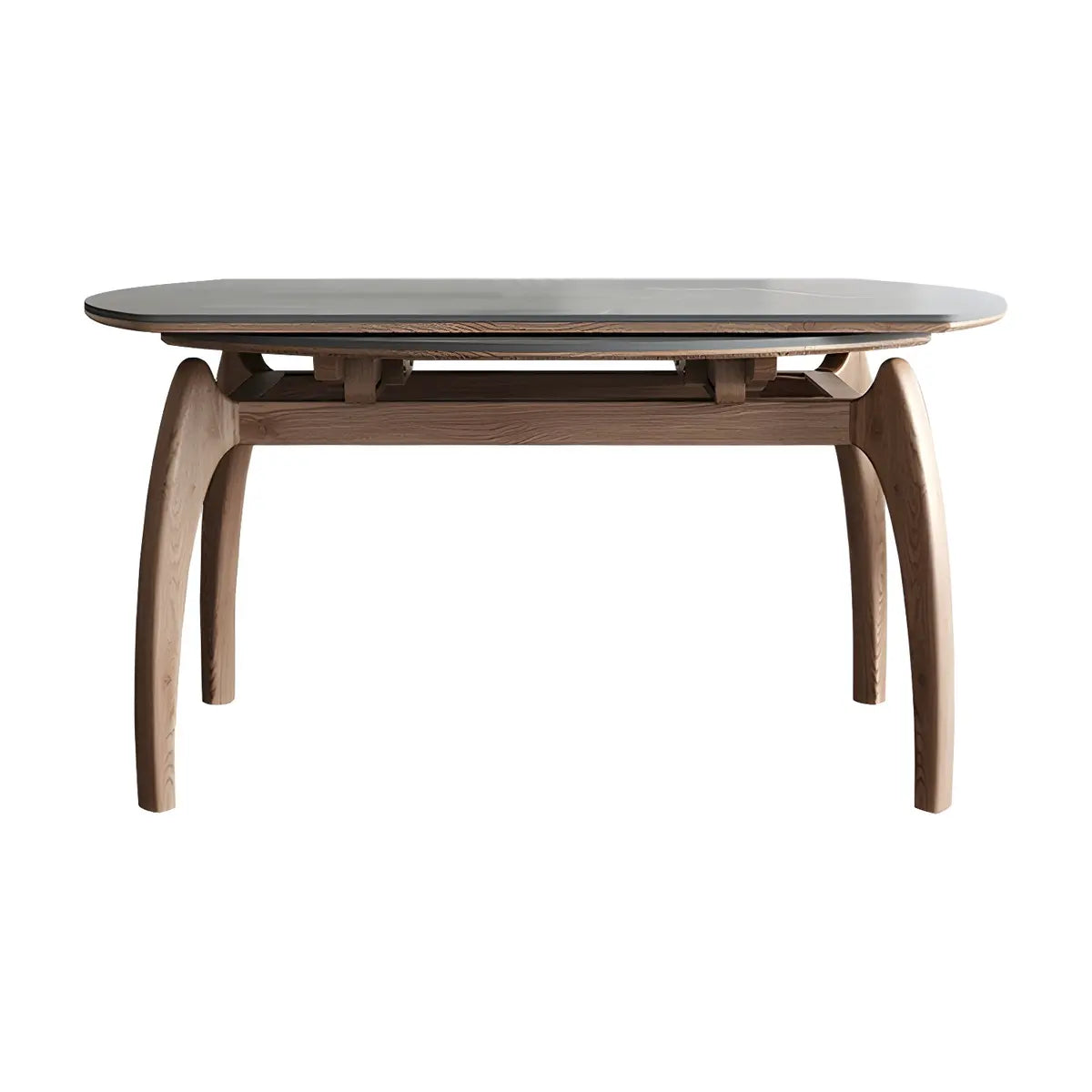 Extendable Modern Round Stone Dining Table Ash Wood Legs Image - 7