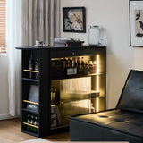 Extension L-Shaped Black Wood Storage Home Bar Set with LED Image - 4