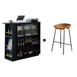 Extension L-Shaped Black Wood Storage Home Bar Set with LED Image - 7