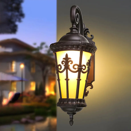 Exterior Rustic Lantern Glass Coffee LED Wall Light Image - 2