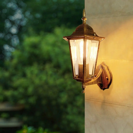 External Bronze Mini Vintage Lantern Metal Wall Lamp Image - 1