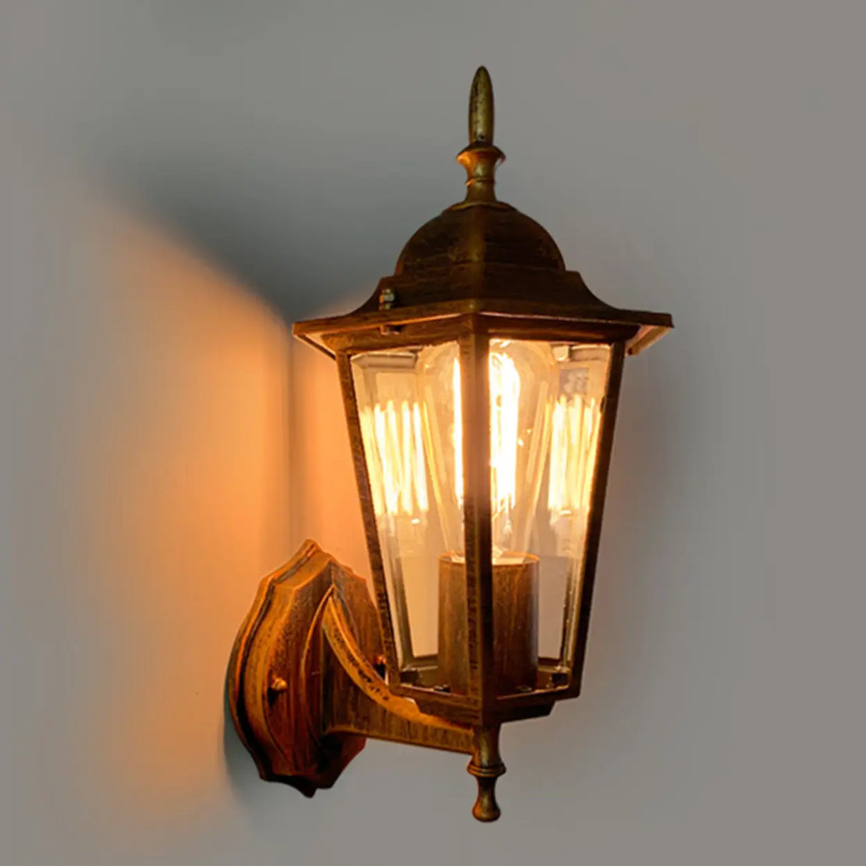 External Bronze Mini Vintage Lantern Metal Wall Lamp Image - 7