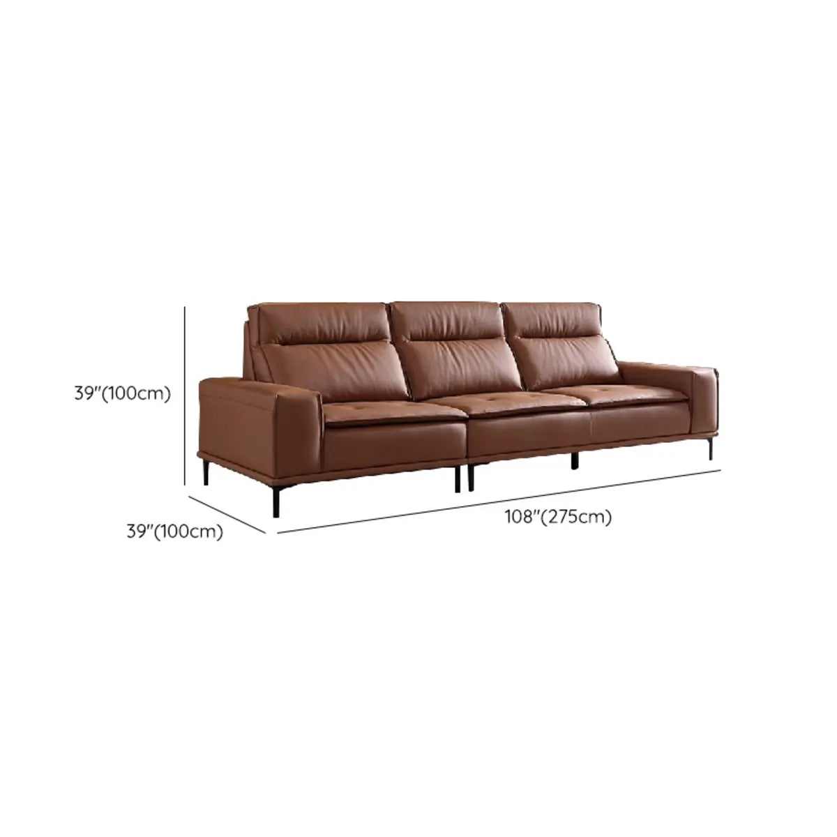 Extra Long Full Grain Cow Leather Biscuit Back Sofa 