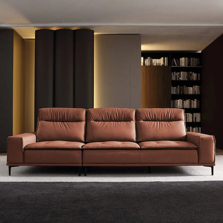 Extra Long Full Grain Cow Leather Biscuit Back Sofa Image - 2