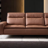 Extra Long Full Grain Cow Leather Biscuit Back Sofa Image - 3