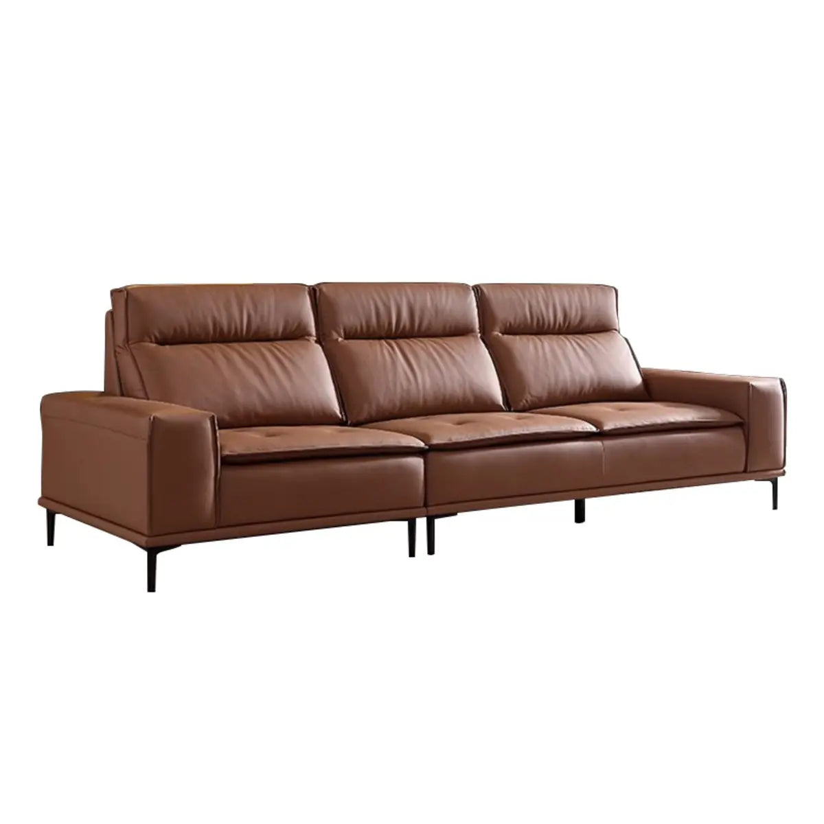 Extra Long Full Grain Cow Leather Biscuit Back Sofa Image - 5