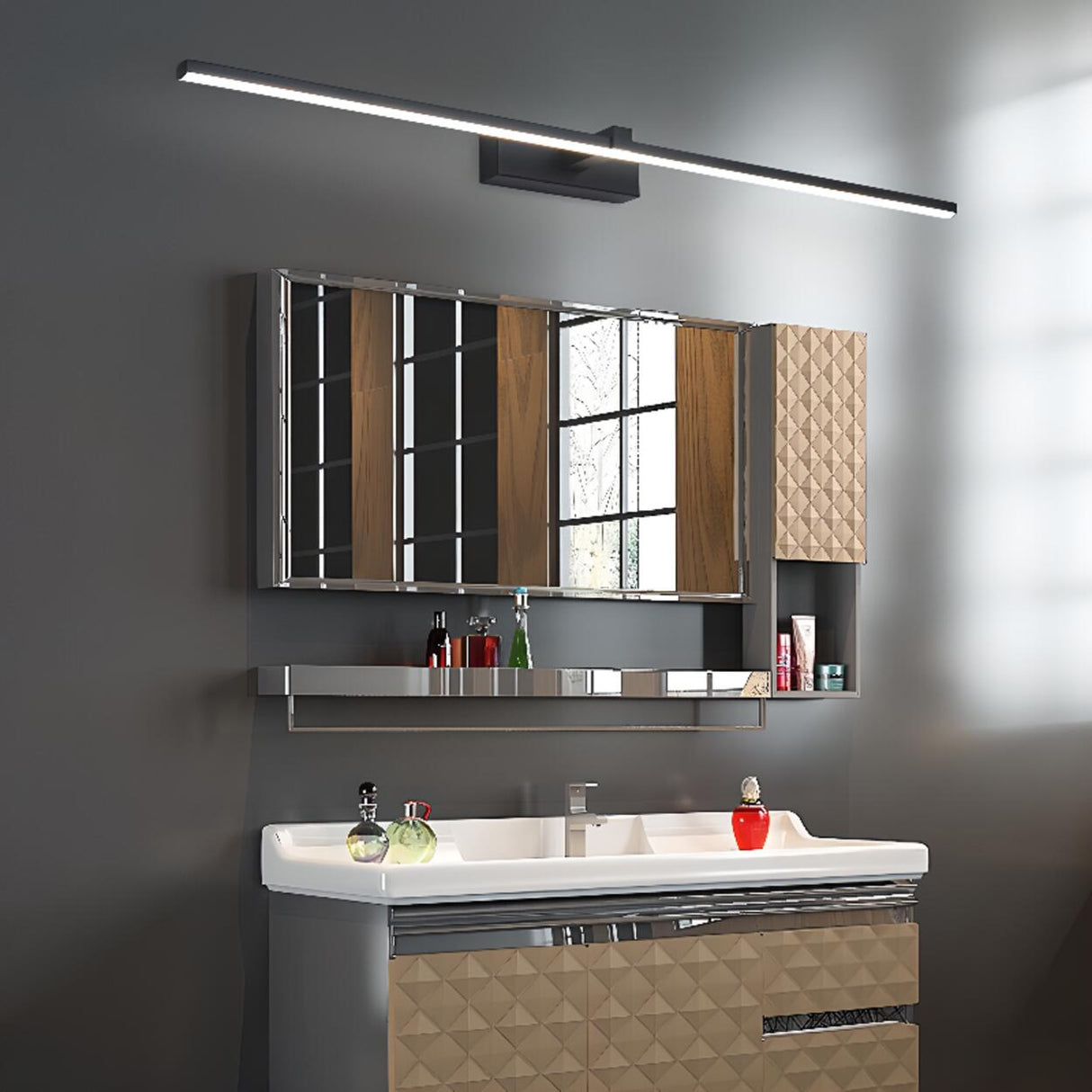 Extra Wide Black LED Bathroom Vanity Mirror Light Image - 1